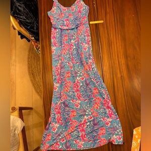 Lilly Pulitzer Blue and Pink Floral Maxi Skirt